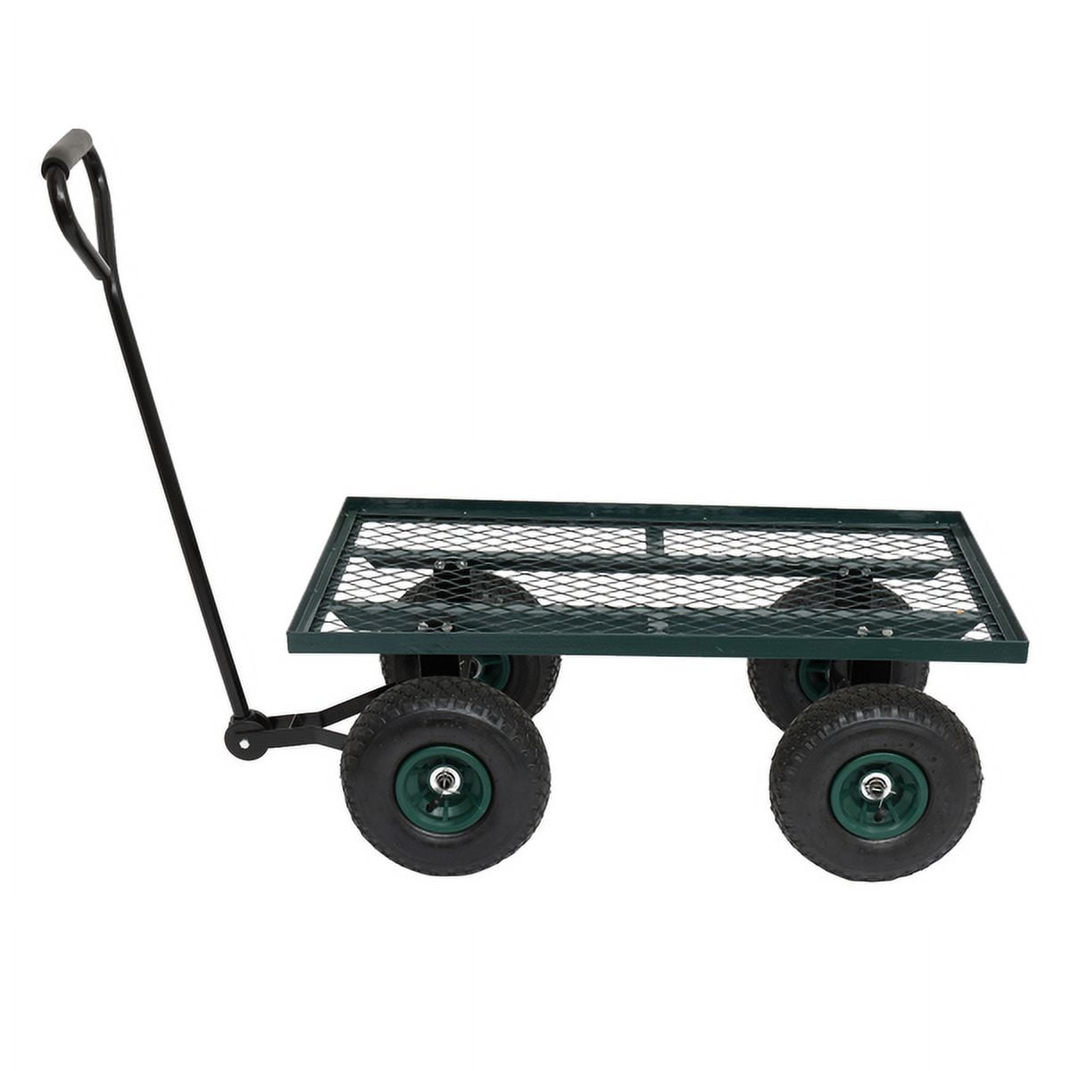 Green Garden Iron Wood Four Wheel Square Wagon – Heavy-Duty Utility Cart with Easy Maneuverability, Rust-Resistant Finish & Comfort Grip for Gardening, Yard Work & Outdoor Hauling