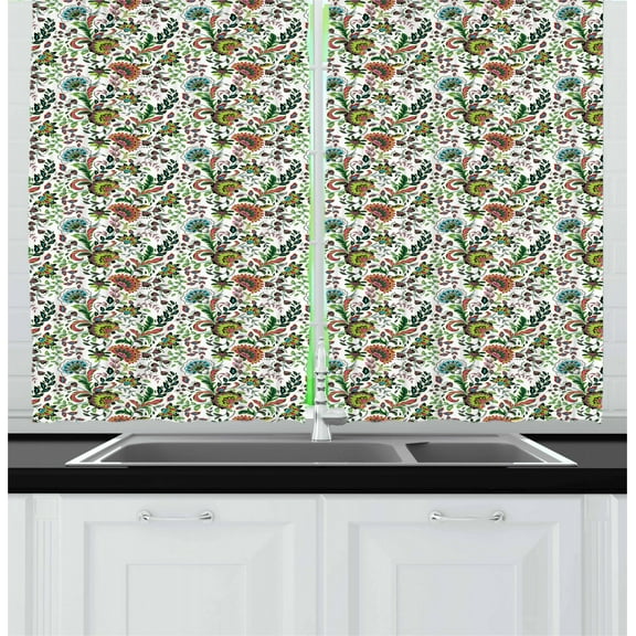 Ambesonne Floral Kitchen Curtains, Foliage Leaf Spring Season, 55"x39", Multicolor