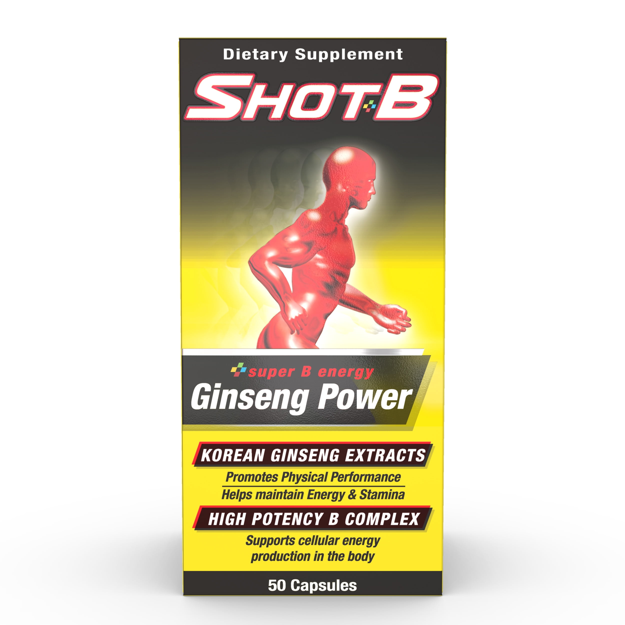 Shot B Multivitamin Supplement with Ginseng Power, High Potency B Complex- Capsules, 50 Count