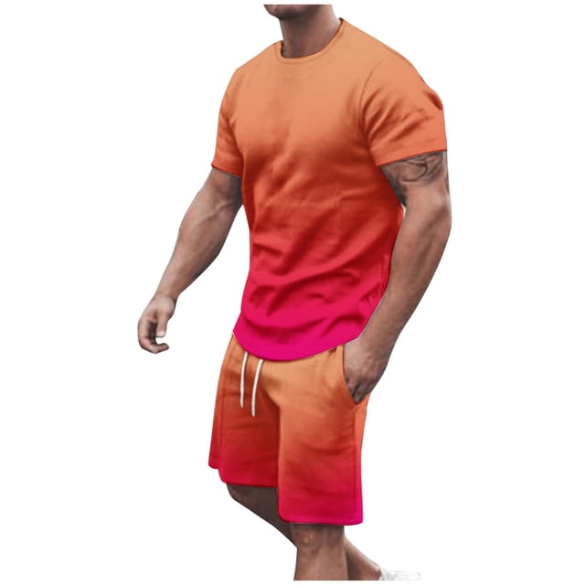 Mens Pantalones Casuales Cuello Redondo Impresión de Manga Corta Blusa Y Pantalones Cortos Traje, Pantalones de Traje para Hombres