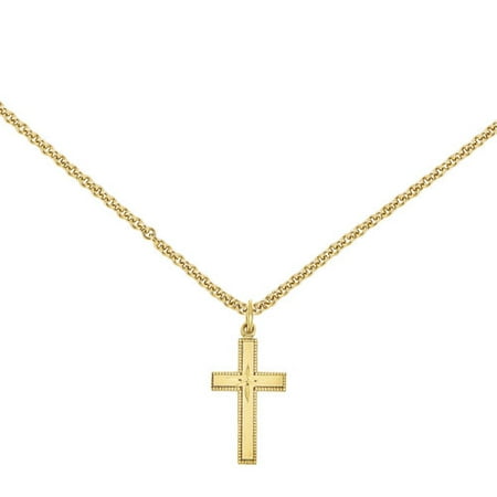 Primal Gold 14 Karat Yellow Gold Diamond-Cut Cross Pendant with 18-inch Cable Chain