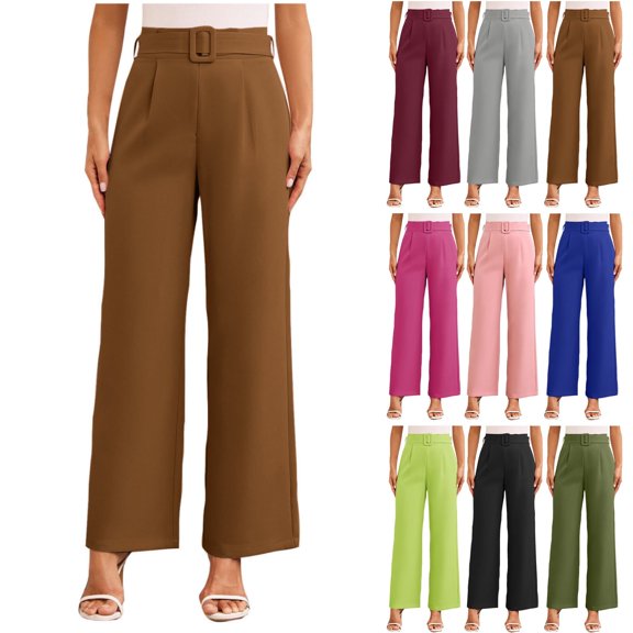 ATENAR Womens Pants,Straight Leg Pants Women,Dress Pants,Loose,Easy Care,Solid,Comfortable,Coffee,M(US:6)