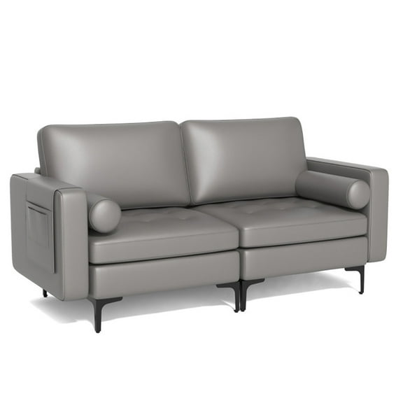 YYAo Loveseat Sofa Couches, Comfy Couch Soft Love Seats Sofa,Modern Loveseat Sofa with 2 Bolsters and Side Storage Pocket-Light Gray