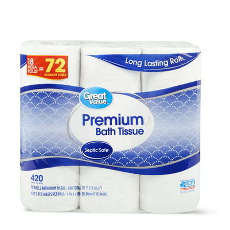 Great Value Premium Bath Tissue, 18 Mega Rolls (Best Value Toilet Paper)
