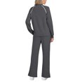 thumbnail image 3 of Szluipve Women’s Striped Trim Tracksuit 2 Piece Outfits Crew Neck Long Sleeve Sweatshirt & Split Hem Drawstring Wide Leg Pants Casual Loungewear Set Dark Gray S, 3 of 5