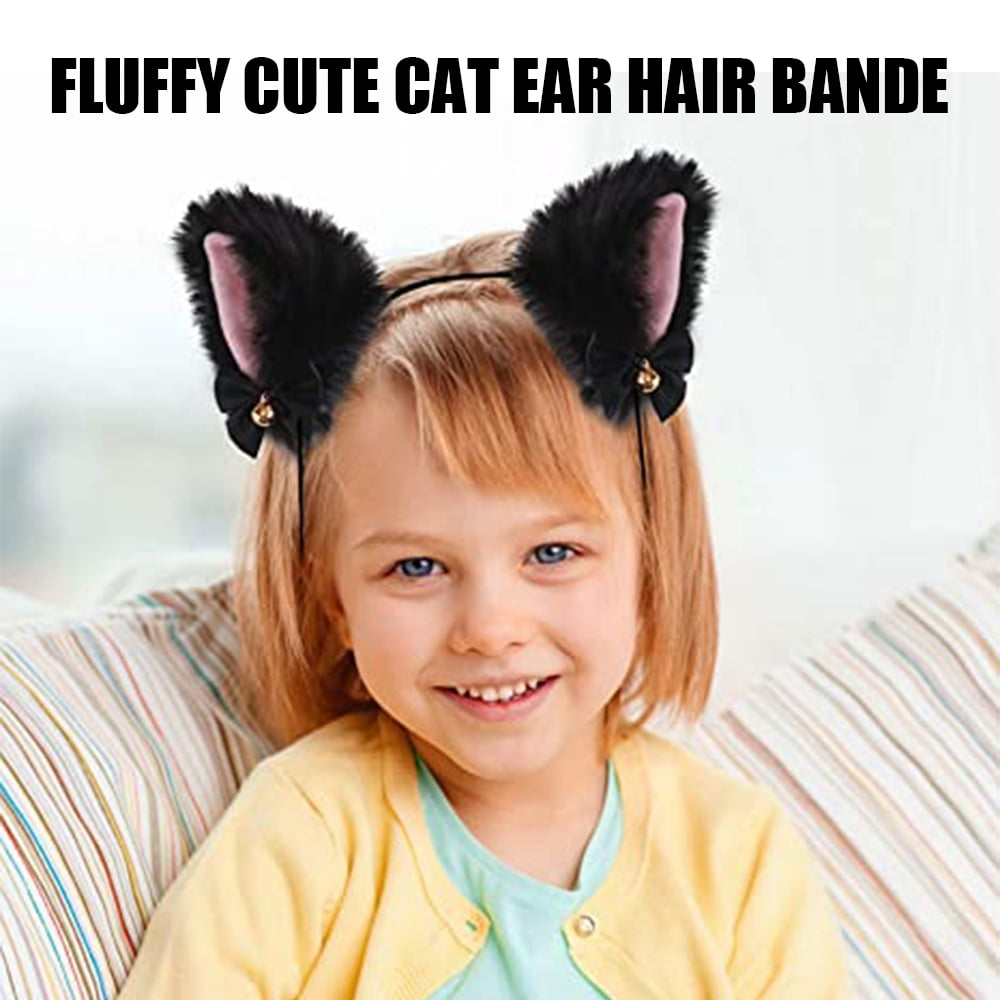 Cat Ears Headband Plush Cute with Bells And Bow Hairpin Headwear For Girls  New - Walmart.com