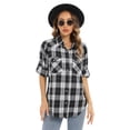 thumbnail image 5 of Siliteelon Womens Flannel Shacket Button Down Plaid Long Sleeve Casual Business Blouse Top Fall Winter Outfits, 5 of 6
