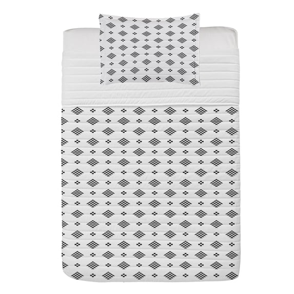 Ethnic Microfiber Bedspread Set, Modern Aztec Style Geometric Triangular Bohemian in Minimalist Design, Soft Bedding Set with Pillow Shams & Comforter, 3 Sizes, Charcoal Grey and White, by Ambesonne