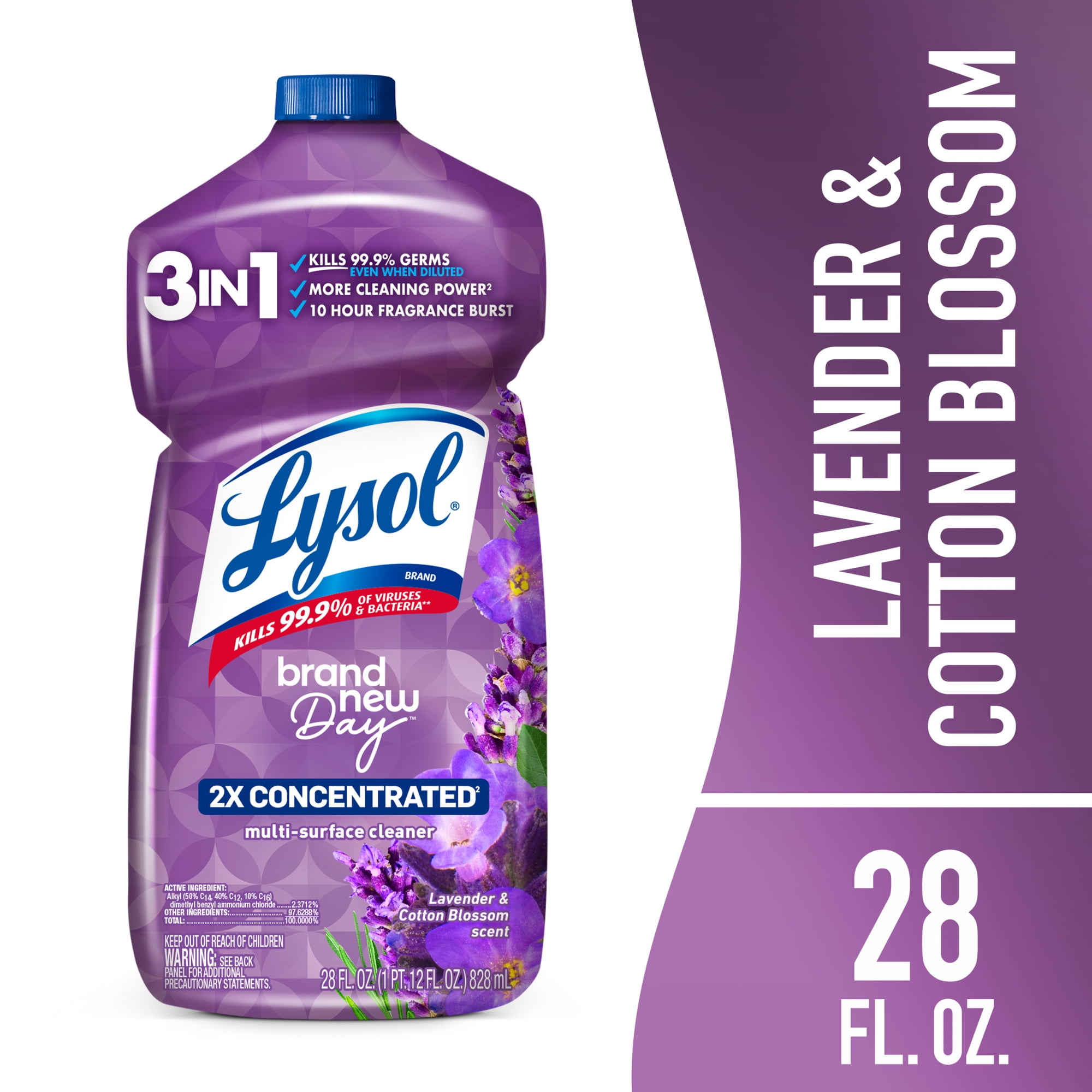 Lysol All Purpose Cleaner, 2X Concentrated Multi-Surface Disinfectant Floor Cleaner for Mopping Solution, for Bathroom & Kitchen, Lavender & Cotton Blossom, 28 fl oz