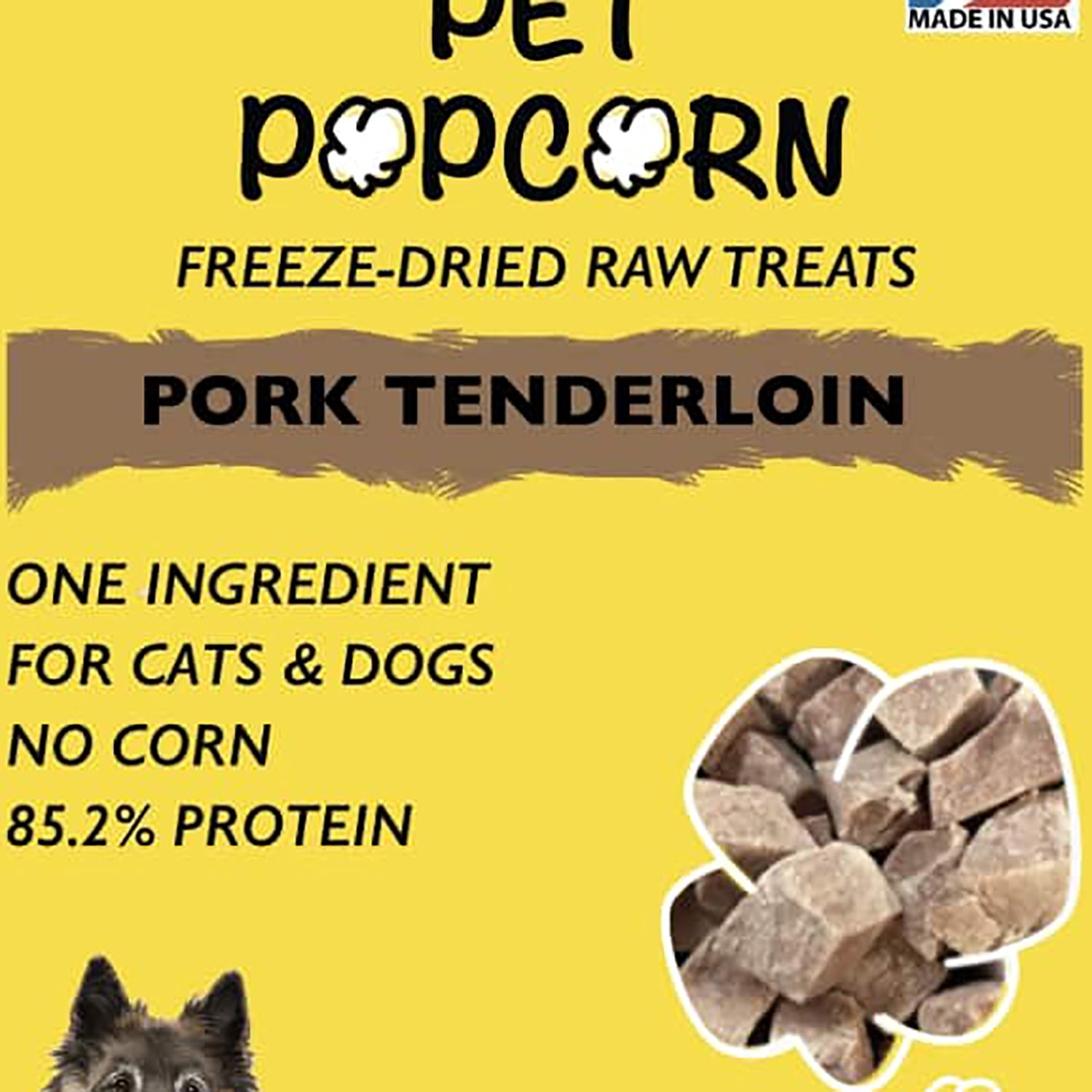 Pet Popcorn: Freeze-Dried Raw Treats - Pork Tenderloin - 2.5oz Bag, Dog & Cat Snacks, Single Ingredient, Natural, Pet Food Topper, Protein‑Packed Meat