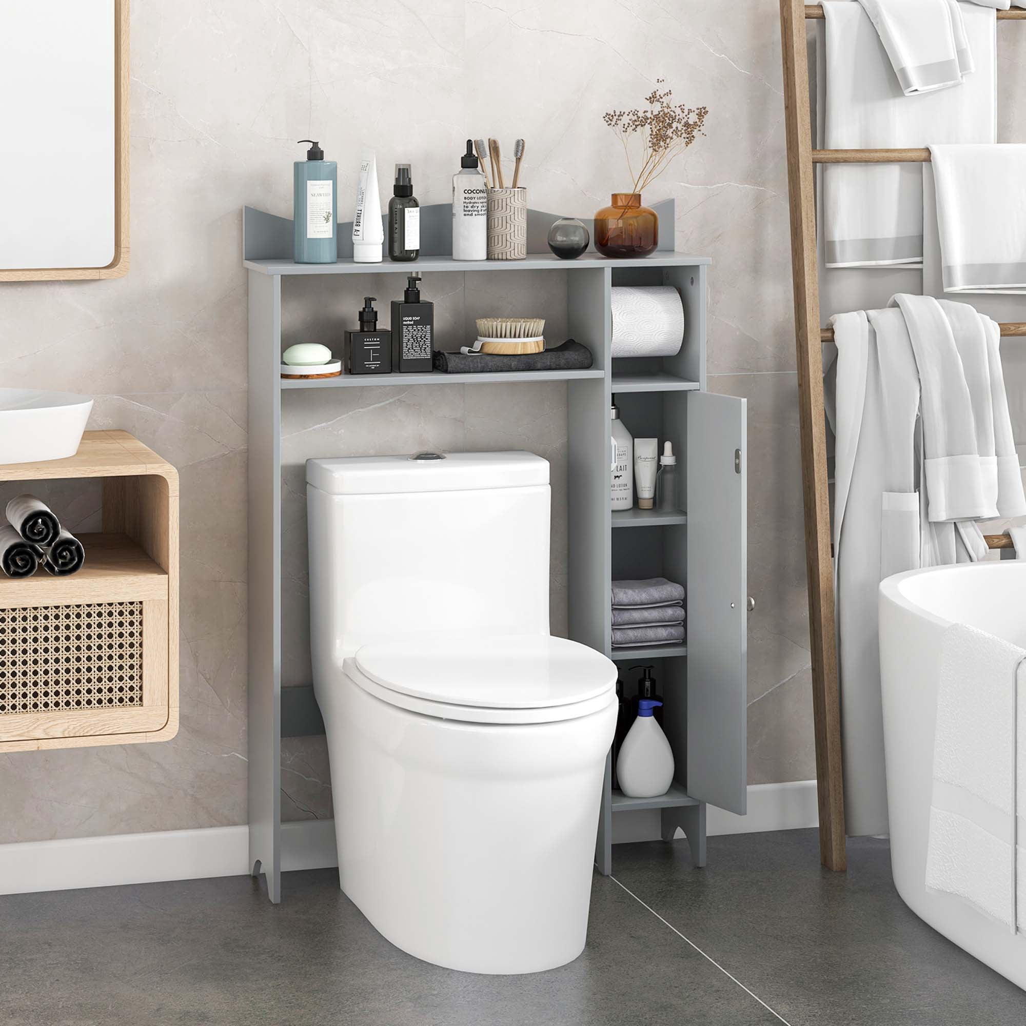 Costway Over the Toilet Storage Cabinet with Toilet Paper Holder Adjustable Shelves Gray