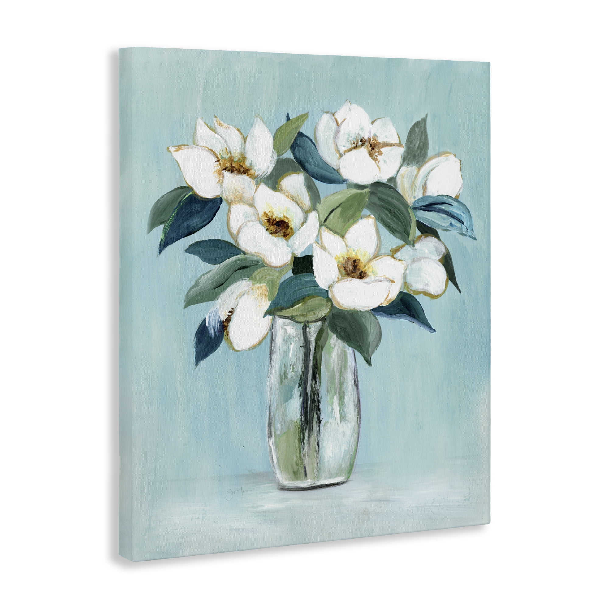 Stupell Industries Magnolia Blossoms on Blue Canvas Wall Art, design by Janet Tava