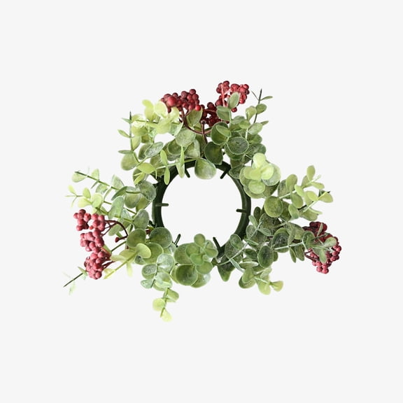 chaungfeng Christmas Candle Ring Wreath, Green Artificial Candle Wreath for Christmas Party Wedding Table Center Decor (8 inch)