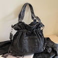 thumbnail image 2 of Womens Canvas Shoulder Bags Denim Bucket Multi-Functional Crossbody Tote Large Purse Handbags Top Handle Satchel with Drawstring, 2 of 6