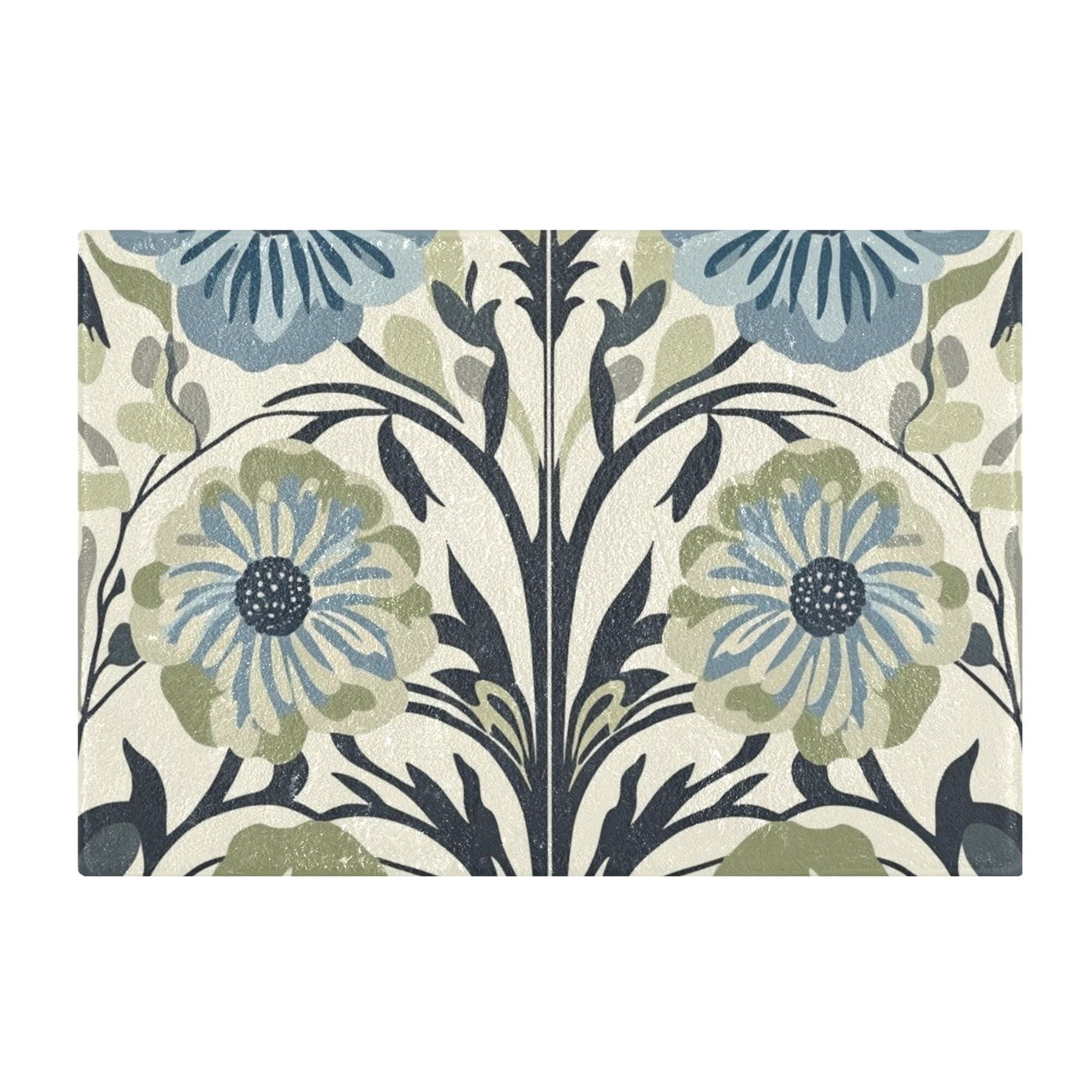 Yayeee Bath Rug for Bathroom Floor Non Slip Rectangle Fluffy Soft Absorbent Mat, 16"x24", Blue Floral Pattern