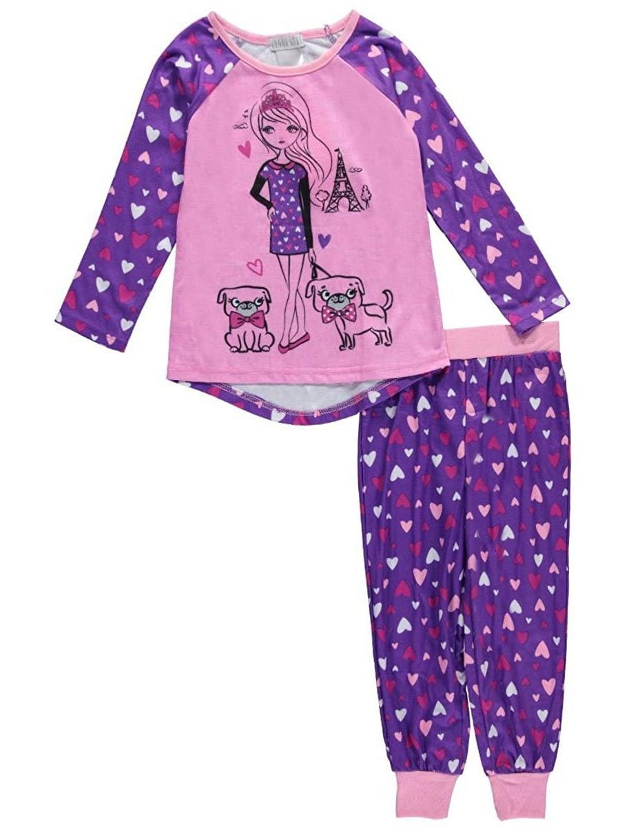 Komar Kids Girls' Pajama 2 Piece Long Sleeve Graphic Top and Lounge