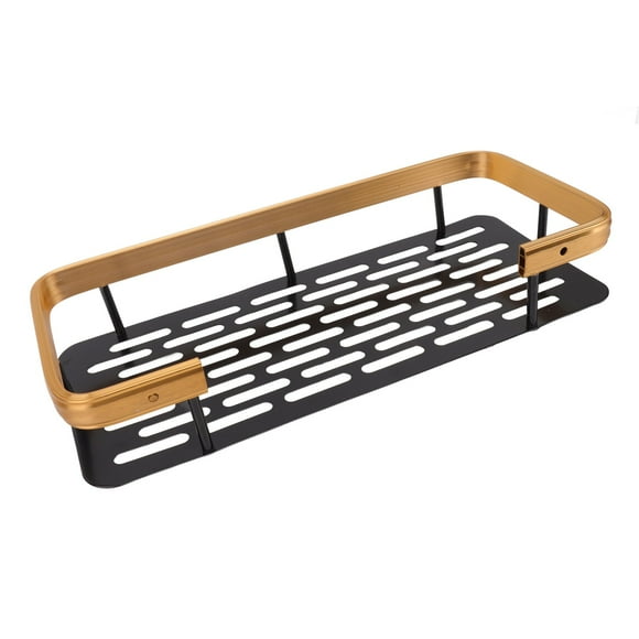 Adhesive Shower Caddy, Drainage Design Durable Aluminium Widely Space Saving Shower Caddy for Bedroom Black Gold