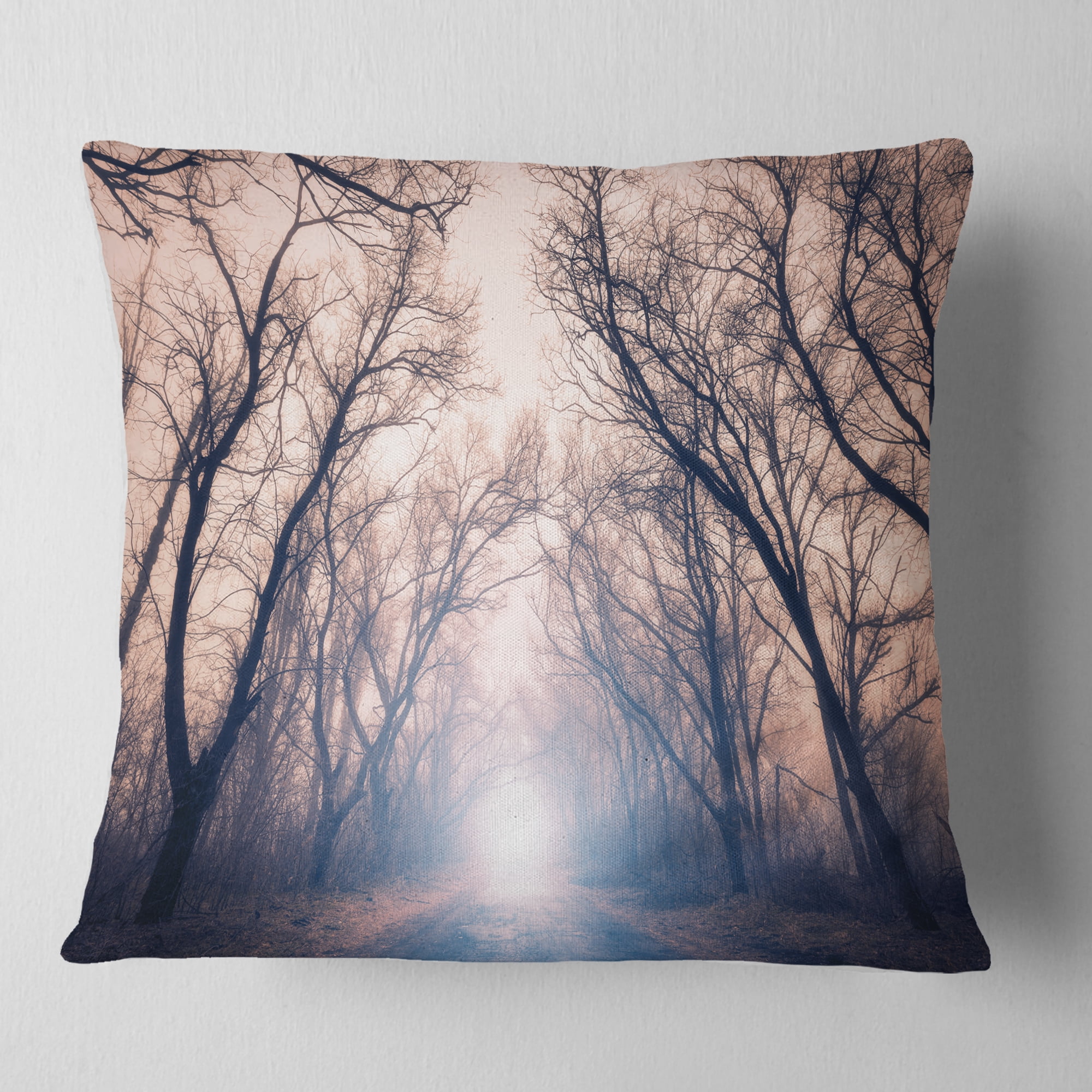 Designart Mysterious Sunlight in Forest - Landscape Photo Throw Pillow - 18x18