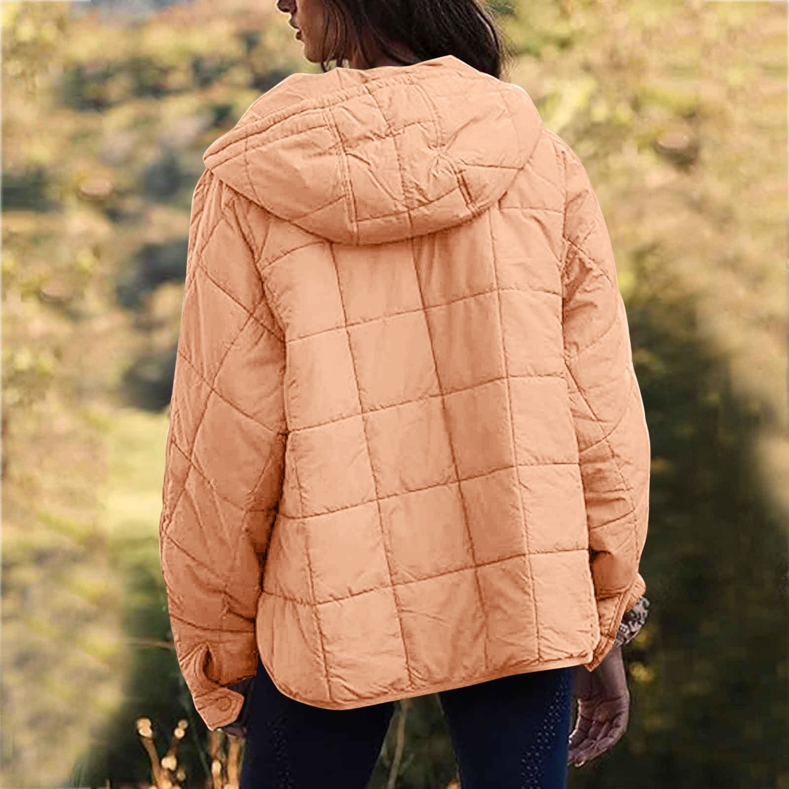 Rigardu Hoodies for Women Pullover Women's Quilted Pullover Puffer Jacket Oversized Long Sleeve Hooded Coats Winter Warm Lightweight Outwear with Pocket Womens Hoodies Coffee S