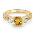 thumbnail image 2 of Gem Stone King 18K Yellow Gold Plated Silver Yellow Citrine and White Moissanite Engagement Ring for Women (1.84 Cttw, Gemstone November Birthstone, Round 7MM and 4MM, Size 8), 2 of 3