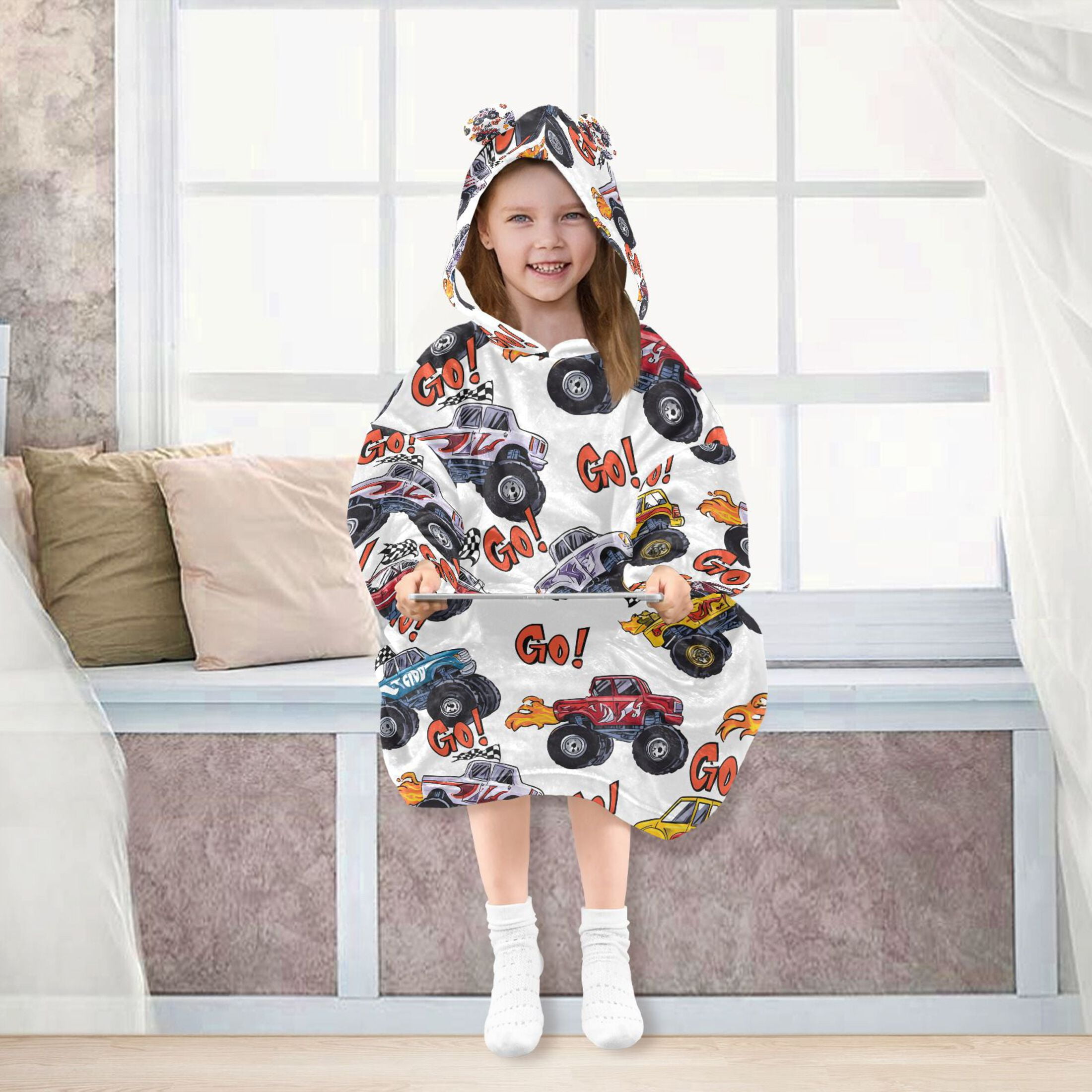joogoo Wearable Blanket Hoodie Monster Trucks for Flannel Sherpa Pocket 3-14 YR S