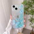 thumbnail image 2 of Compatible with iPhone 14 Plus Glitter Butterfly Case Glow in The Dark Women Girls Girly Bling Sparkle Flowing Quicksand Light up Case Soft TPU Bumper Luminous Clear Phone Cover, Blue, 2 of 7