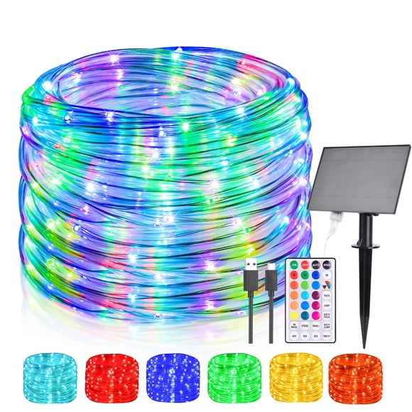 Luces solares en forma de cuerda Nazuwke, 20 m, para exteriores, impermeables, 18 colores