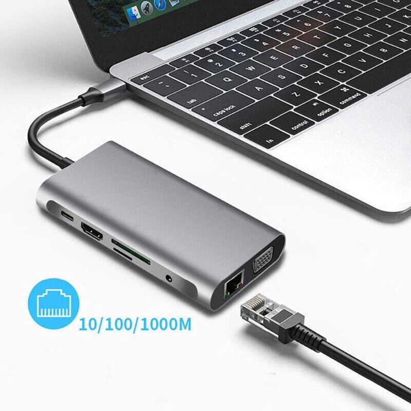 10-in-1 Laptop Docking Station with Type-C, HD, VGA, RJ45, PD, and Multi-USB 3.0
