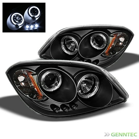 Twin Tube Front Chevy 2005-2010 Chevy Cobalt Twin Halo LED Projector Headlights Black Head Lights Pair Left+Right 2006 2007 2008 2009 ()