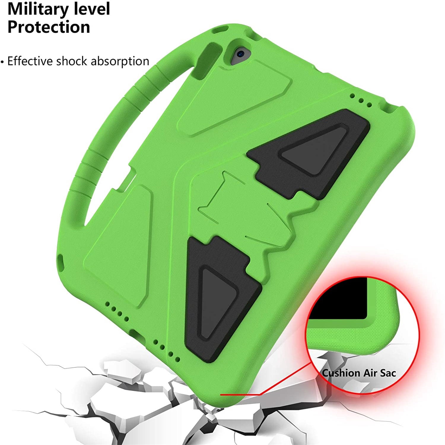 Allytechgroup Kids Case for iPad 9th/8th/7th Generation iPad 10.2 inch 2021/2020/2019 with Kickstand/Handle Stand/Pencil Holder [Screen Protector] Shockproof Cover for Boy Girl Children, Green