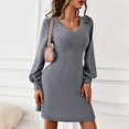 thumbnail image 2 of Vestido suéter con cuello en V para mujer, vestido suéter largo de punto con cuello en V, minivestido suéter de punto con cuello en V, eficiencia óptima, 2 of 9
