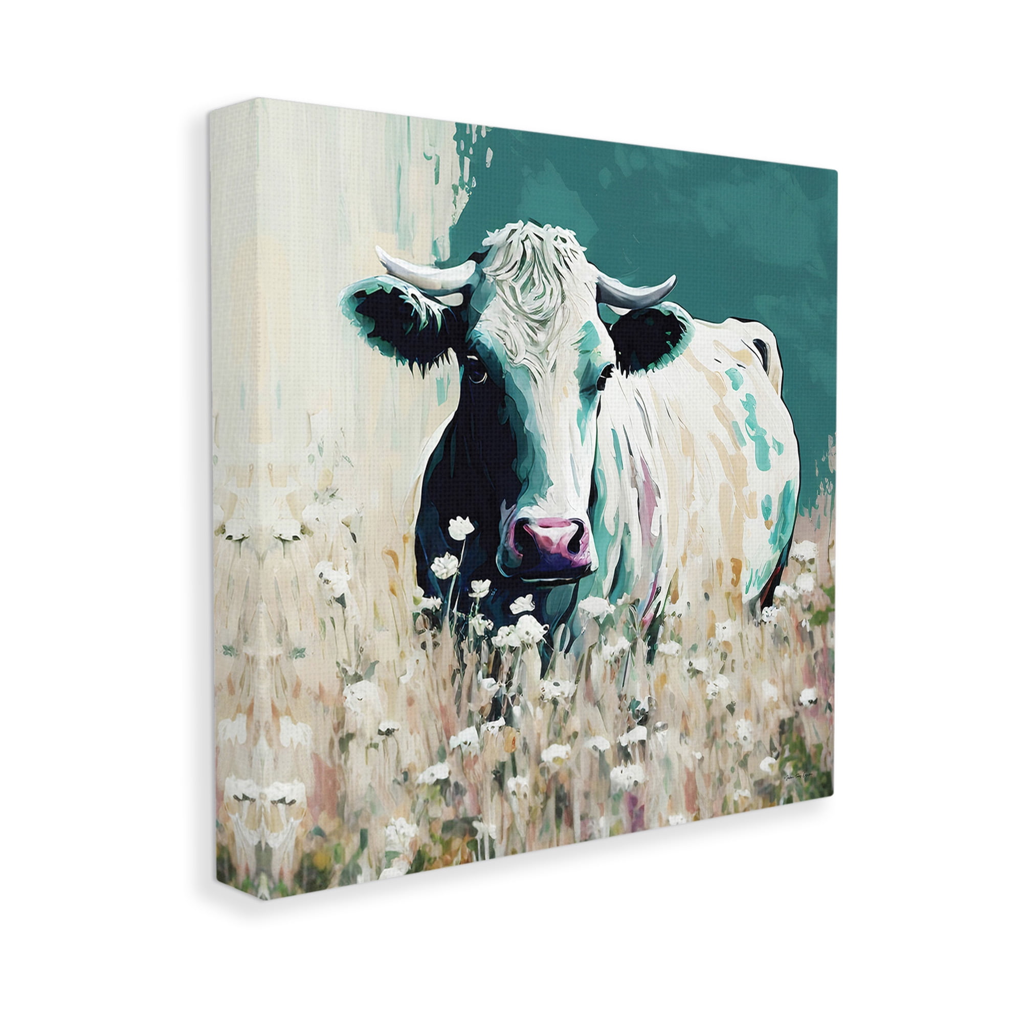 Stupell Industries Modern Cow in Meadow Animals & Insects Painting Gallery Wrapped Canvas Art Print Wall Art, 30 x 30