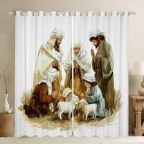 Manfei God's Birth Theme Curtains Pack of 2 (42x84 Each), Merry Christmas Curtains Blackout, Xmas Bedroom Curtains, Luxury Bedroom Decor