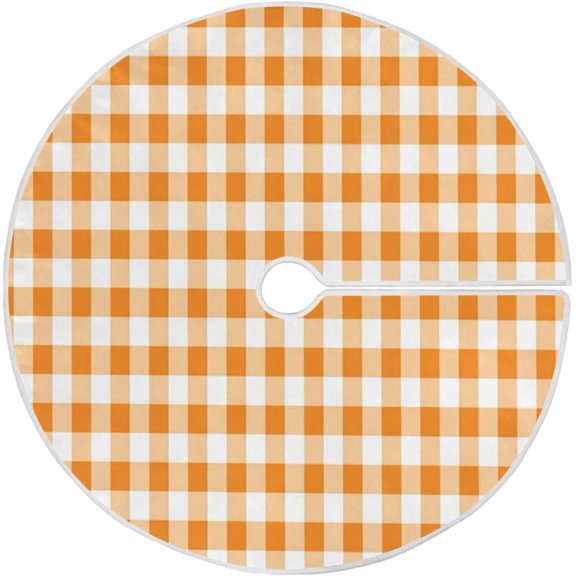 SKYSONIC 35.4" Christmas Tree Skirt,Orange and White Squares Suede Xmas Tree Skir Suitable for Indoor Outdoor Holiday Party Office Store Cupboard Decoration