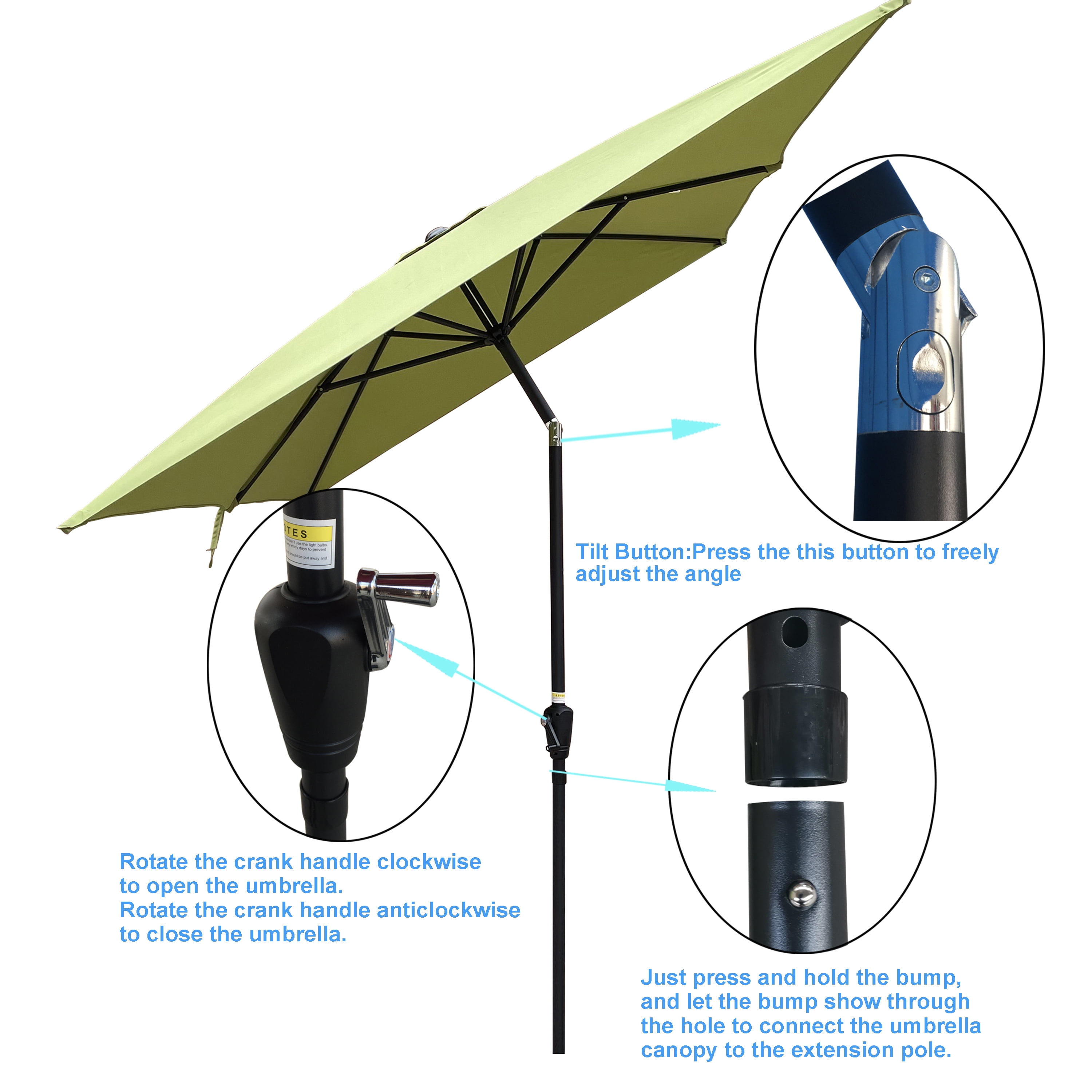 Royard Oaktree 6x9ft Patio Umbrella, Outdoor Rectangular Market Umbrella with Crank and Push Button Tilt, Outside UV Protection Sun Shade Table Umbrella for Garden Lawn Backyard Poolside, Lime green