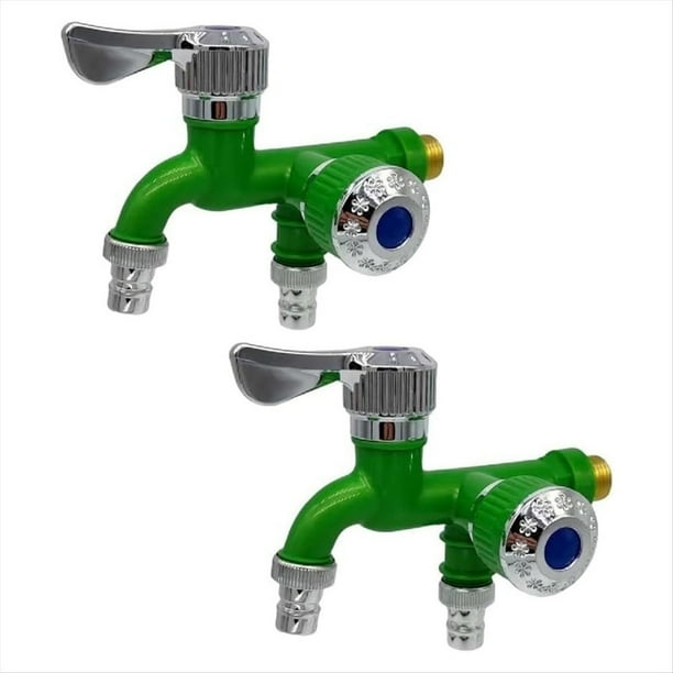 2 Piezas Divisor de Grifo de 2 Vías Divisor de Manguera de Jardín Divisor de de Agua, Grifo de Agua de Grifos Dobles para Exteriores, Verde