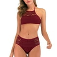 thumbnail image 2 of 2DXuixsh Bathing Suits for Juniors Shorts Neck Women's Waist High Swimsuit V Two Pieces Crochet Set Lace Bikini Swimwears Set Swimsuits for Women 3 Piece Red M, 2 of 7