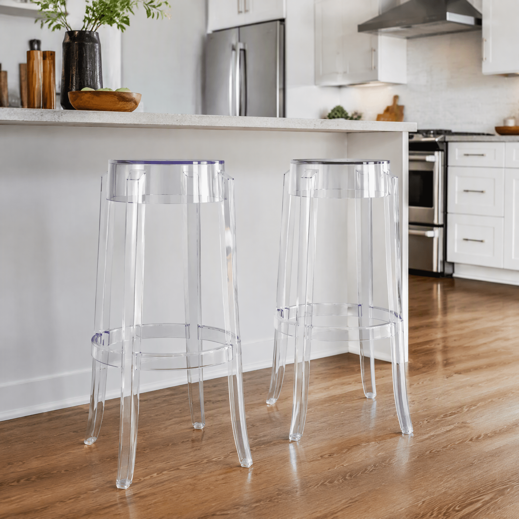Clear Acrylic Bar Stools Set of 2 Stackable Ghost Bar Height Stools 330 lbs Capacity for Kitchen Island Home Bar