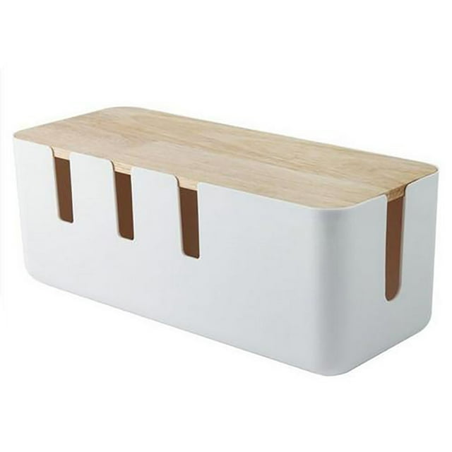 Caja de madera para guardar cables de alimentación y enchufes rectangular