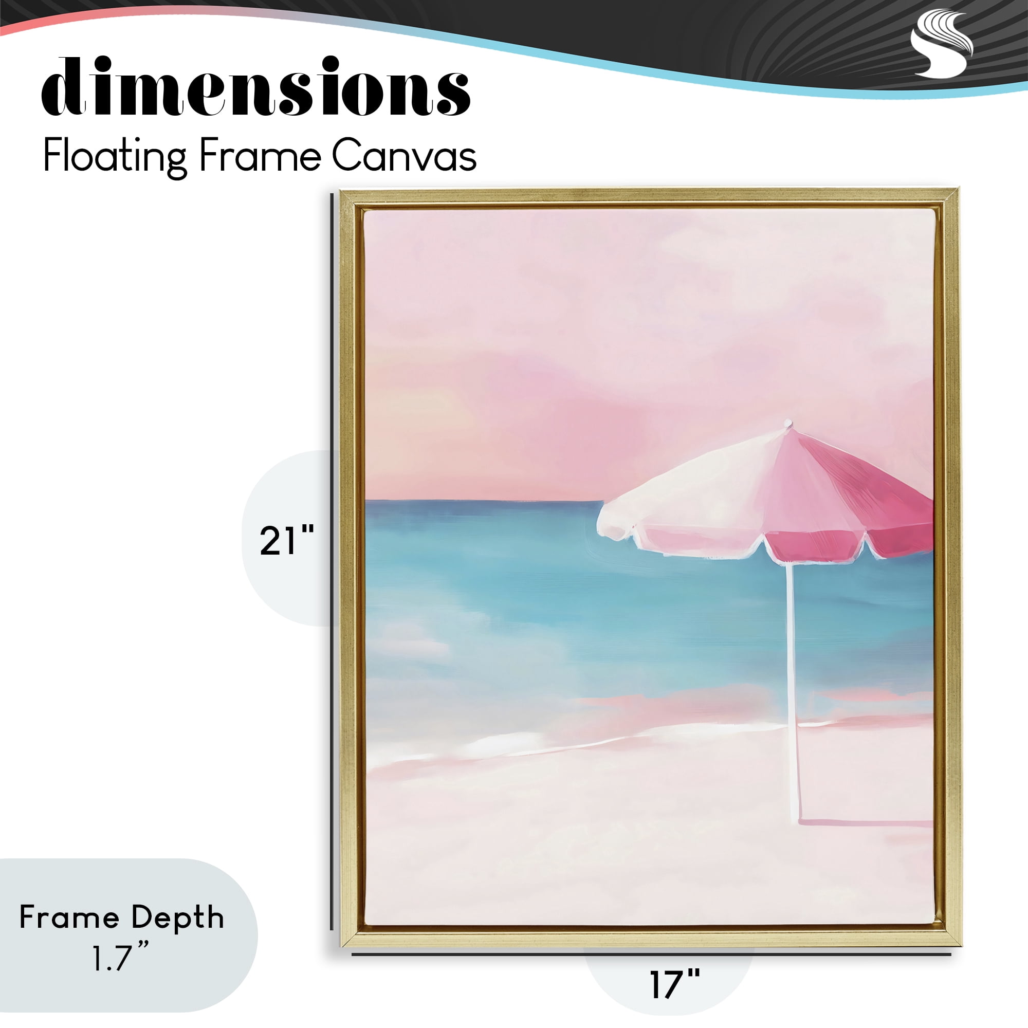 Stupell Industries Serene Pink Beach Umbrella Gold Framed Floater Canvas Wall Art, design by The Prints Vibe