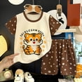 thumbnail image 2 of Faraee Toddler Pajamas Baby Boys Girls Cotton 2 Piece Cute Summer Sleepwear Short Sleeve Kids Clothes Loose Fit PJs Outfit (5-6 Years,Brown), 2 of 4