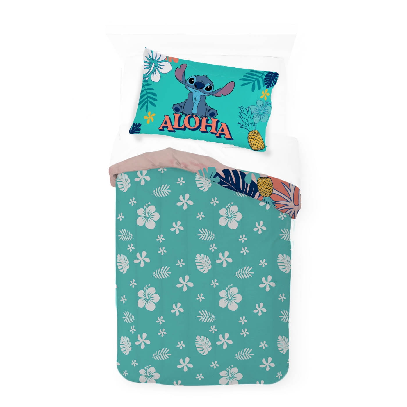 Stitch Island Vibes Kids 2 Piece Multicolor Reversible Comforter and Pillowcase Set, Twin/Full