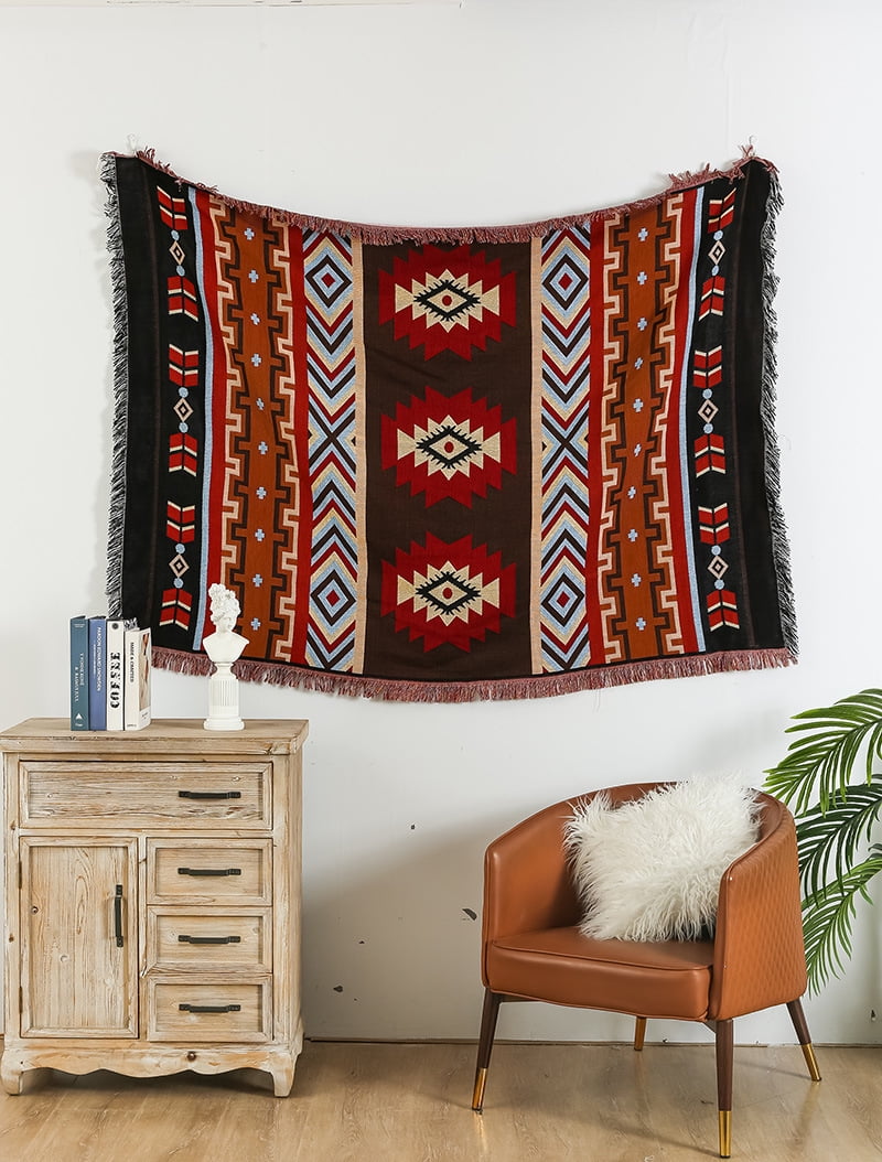 watersouprty Bohemian Cotton Woven Blanket Throw with Fringe Reversible Sofa Towel Knitted Couch Blanket Throw for Bed Chair Printed,90cm90cm Tassels Blanket