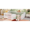 thumbnail image 3 of Queen Size Floor Bed Frame, Montessori Floor Bed Frame with Fence & Door, Wood Bed Frame for Girls and Boys, No Box Spring Needed, Easy Assembly, White, 3 of 8