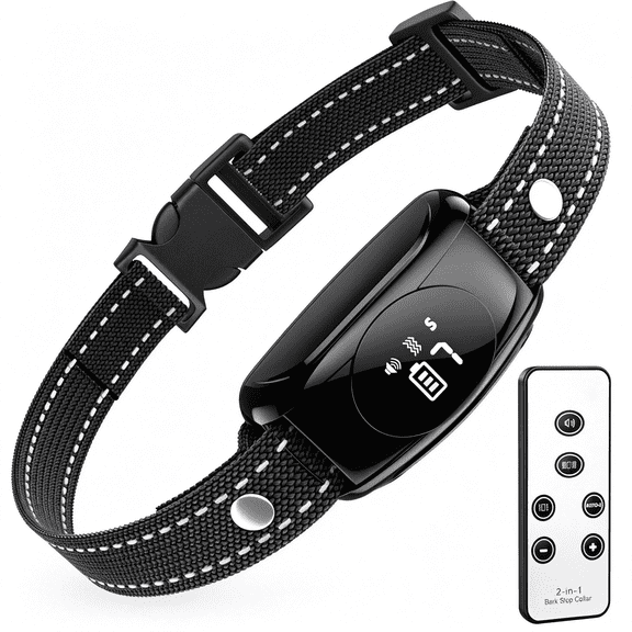 DESIGNICE Bark Collar,No Shock Bark Collar with Beep Vibration&7 Sensitivity Levels,Barking Collar for Large Medium Dogs 15-120Lbs,Ipx7 Waterproof Rechargeable Dog Training Collar with Remote (Black)