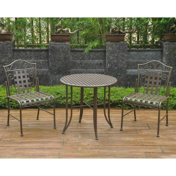 Mandalay Iron 3 Piece Patio Bistro Set in Matte Brown