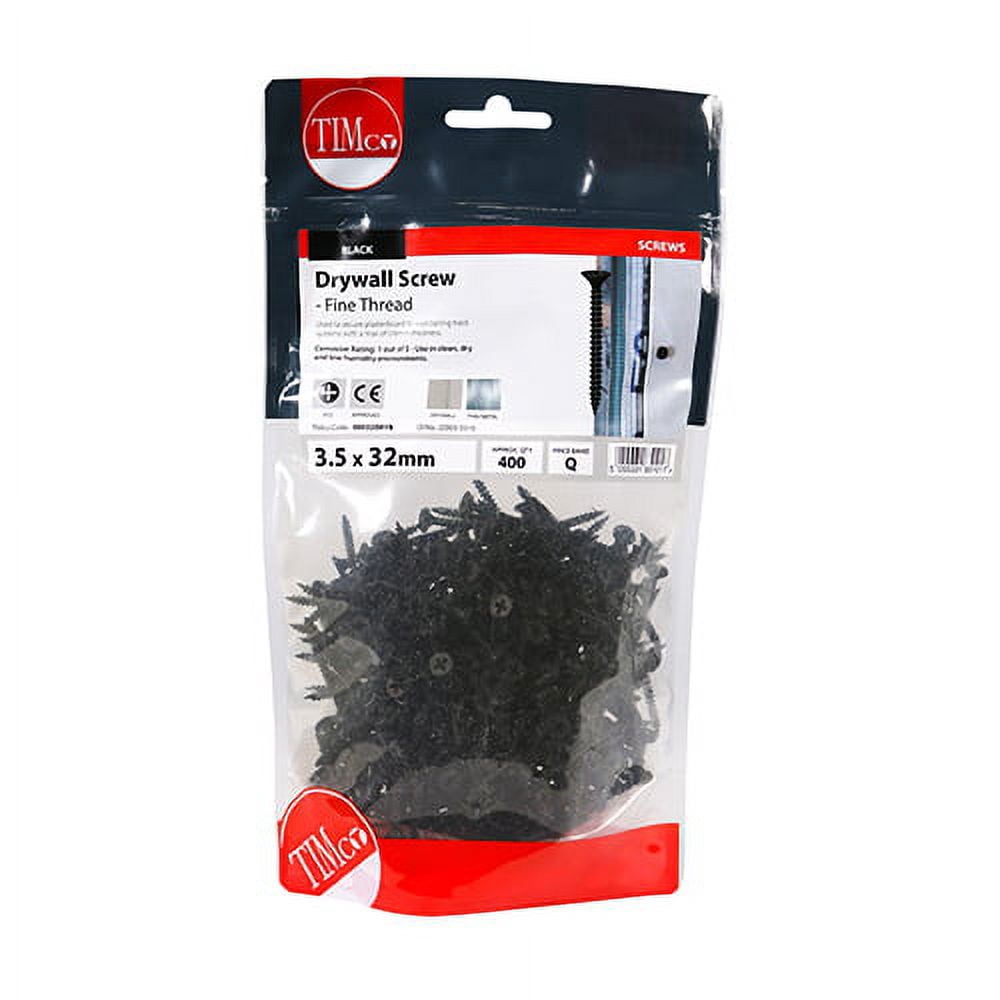 Timco - Drywall Screws - Fine Thread - PH - Bugle - Black (Size 3.5 x 32 - 400 Pieces)