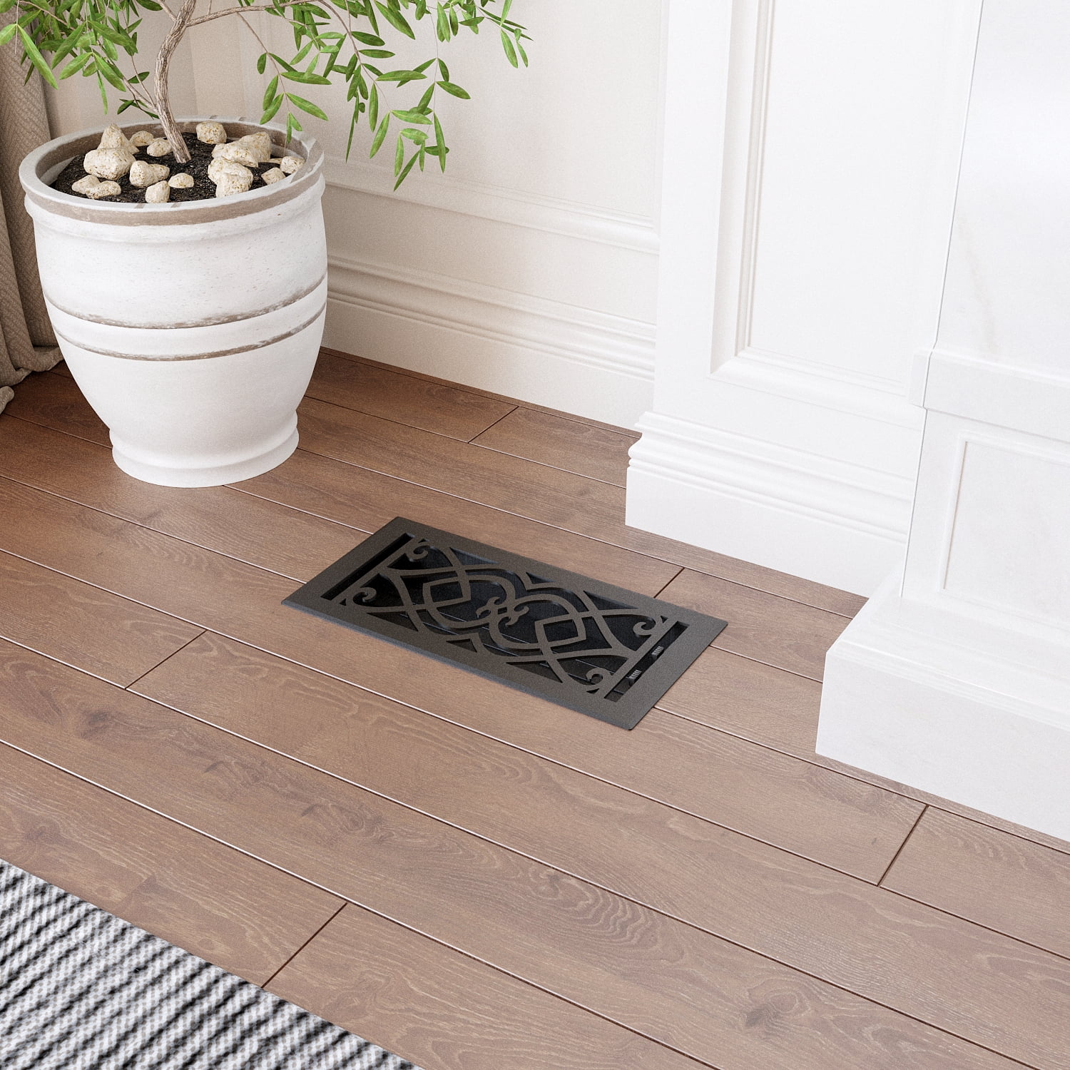 Naiture Stainless Steel Floor Register, Heavy Duty Rust-Resistant Floor Vent Cover, Metal Damper or Lever, Victorian Style Grille Floor Vent, Duct Size 6" X 10", Black Finish