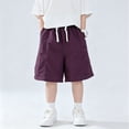thumbnail image 4 of Boys Button Side‑Cargo Pocket Waist Shorts, Lightweight Loose Wide‑Leg Knee‑Length Casual Shorts for Big Kids, 4 of 6