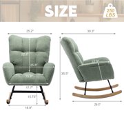 Hforesty Nursery Rocking Chair Teddy Upholstered Glider Rocker,with Comfortable Armchair for Living Room & Nursery, GREEN